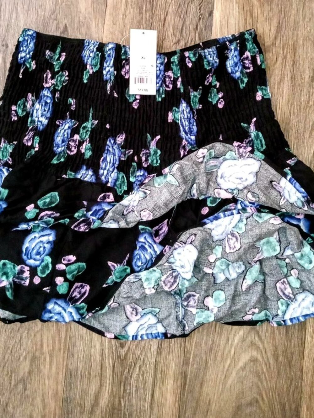Wild Fable Floral Smocked Mini Skirt Womens Size XS NWT Ruffle Black